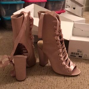 Aldo pink satin lace up booties